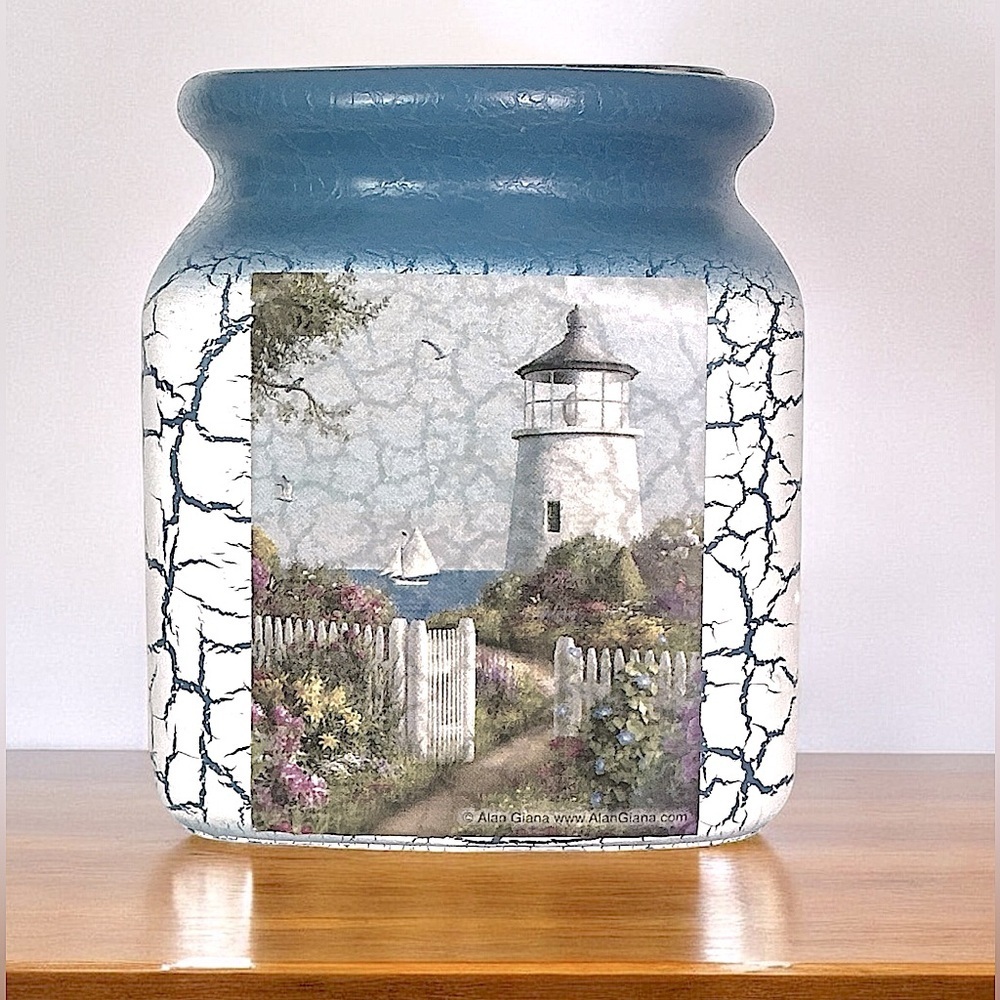 Alan Giana To The Lighthouse Candle Holder Nautical Ceramic Decor Blue White